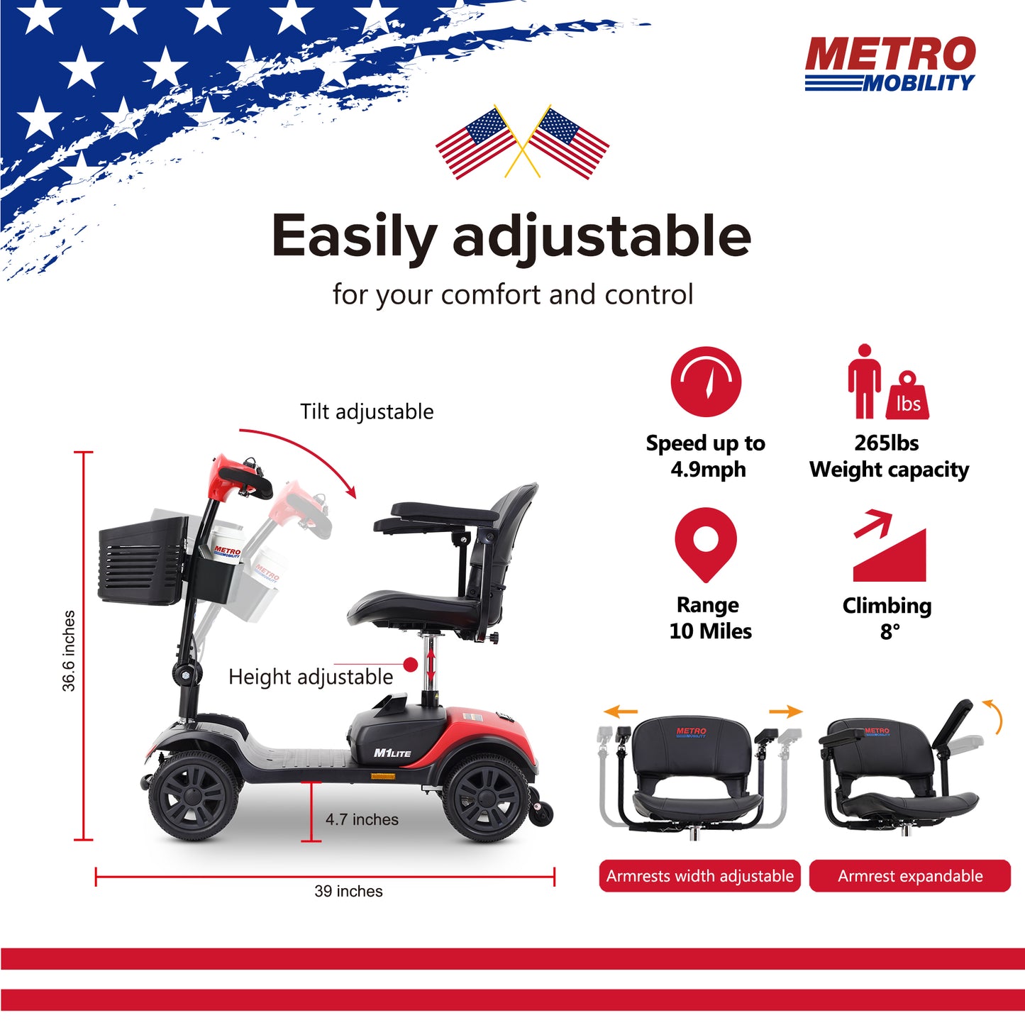 Patinete eléctrico plegable de 4 ruedas M1 LITE 300W para adultos