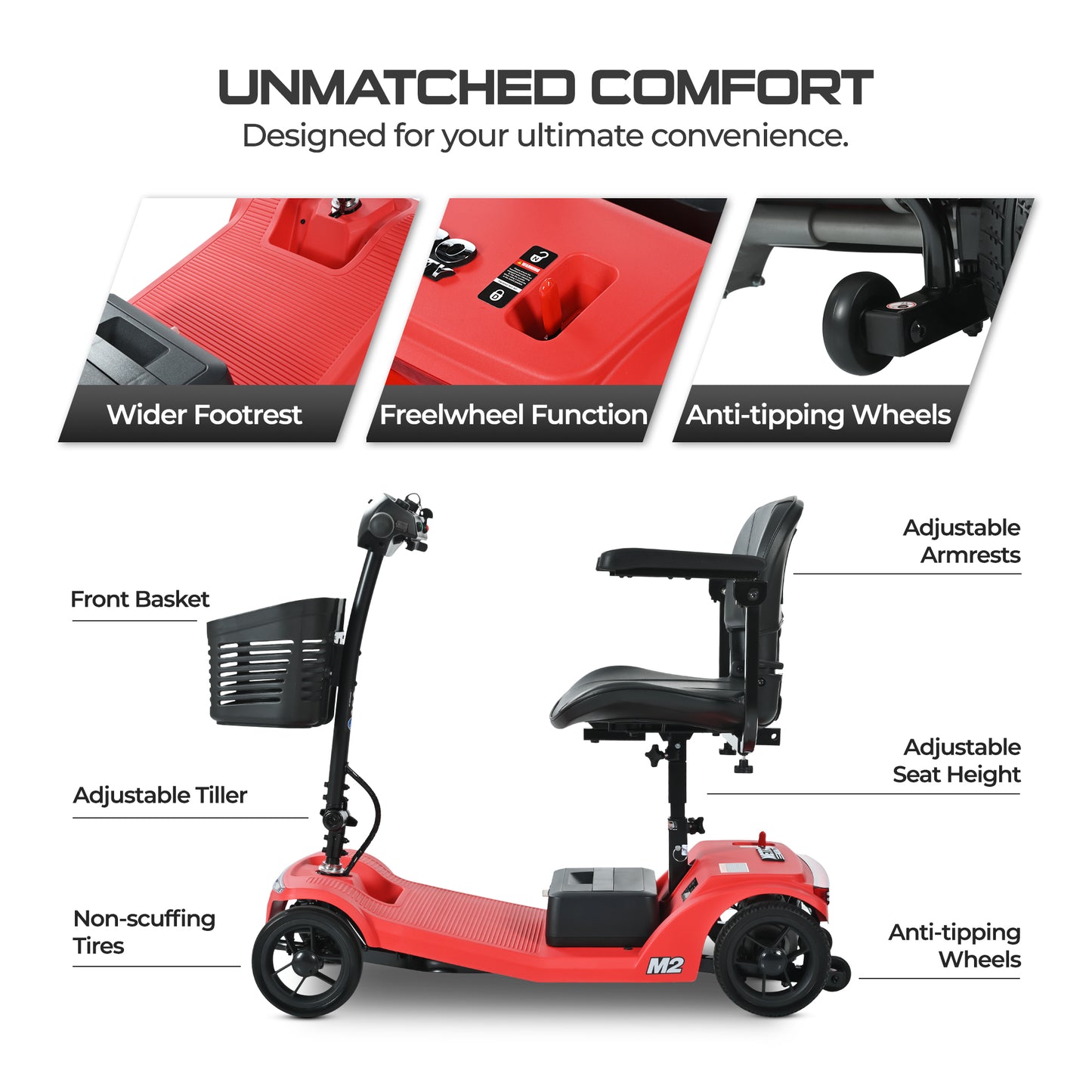 Patinete eléctrico plegable M2 de 4 ruedas para adultos