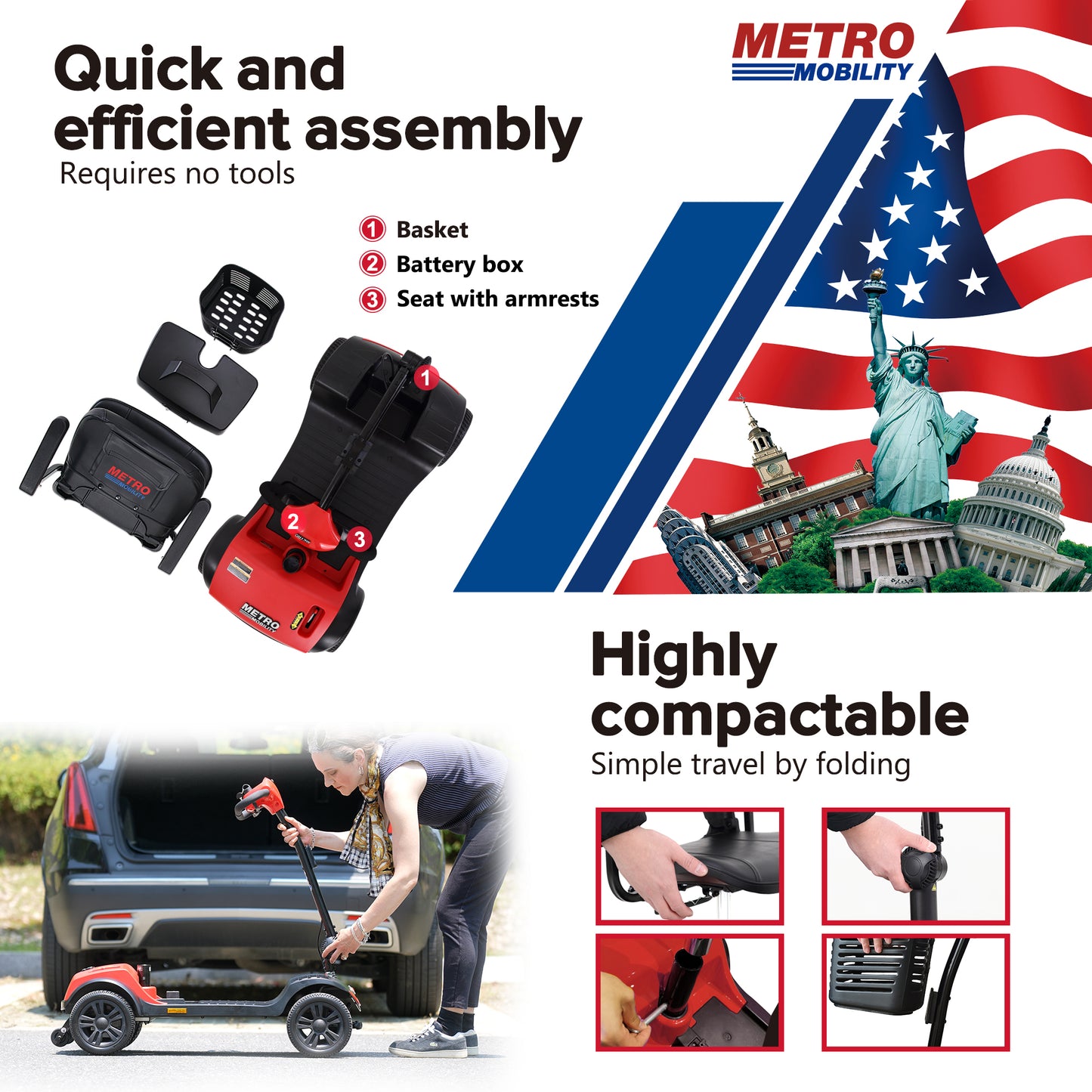 Patinete eléctrico plegable de 4 ruedas M1 LITE 300W para adultos