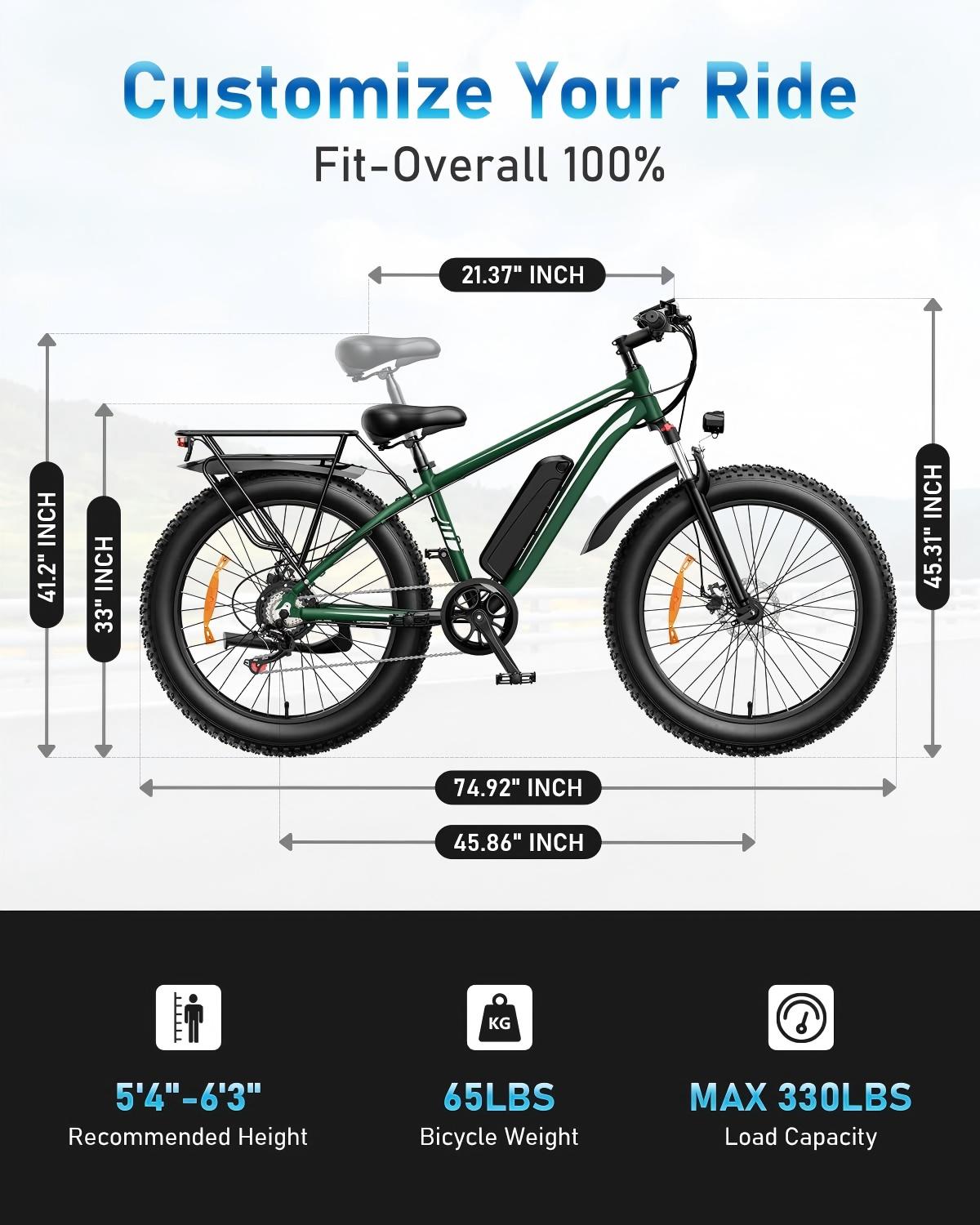 1000W Electric Bike for Adults - 26" Fat Tire eBike, 48V 15Ah, 22mph, Shimano 7-Speed