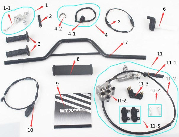 Piezas de repuesto para manillar de dirección Whip SYX MOTO para motocross Whip de 125 cc