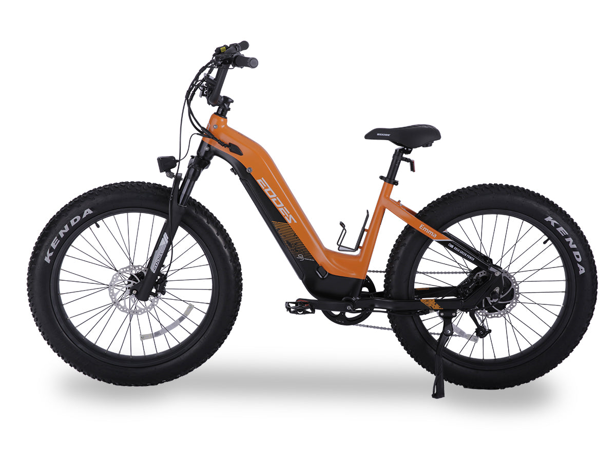 Bicicleta eléctrica EODES Emma de 750 W con neumáticos anchos para adultos, hasta 43 km/h y alcance máximo de 69 km.