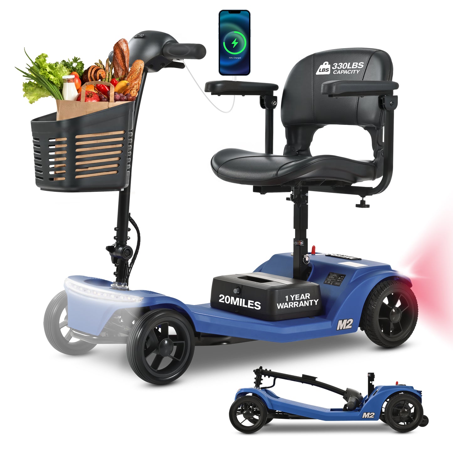 Patinete eléctrico plegable M2 de 4 ruedas para adultos