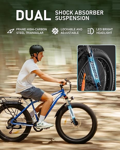1000W Electric Bike for Adults - 26" Fat Tire eBike, 48V 15Ah, 22mph, Shimano 7-Speed
