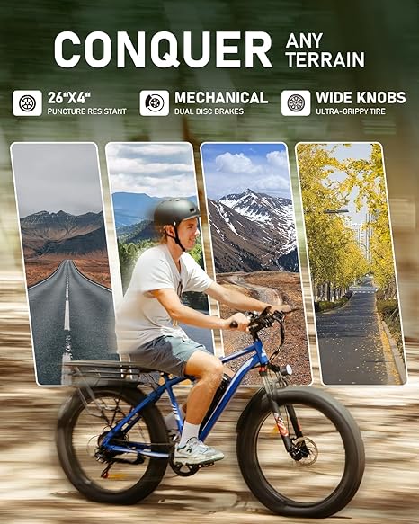 1000W Electric Bike for Adults - 26" Fat Tire eBike, 48V 15Ah, 22mph, Shimano 7-Speed