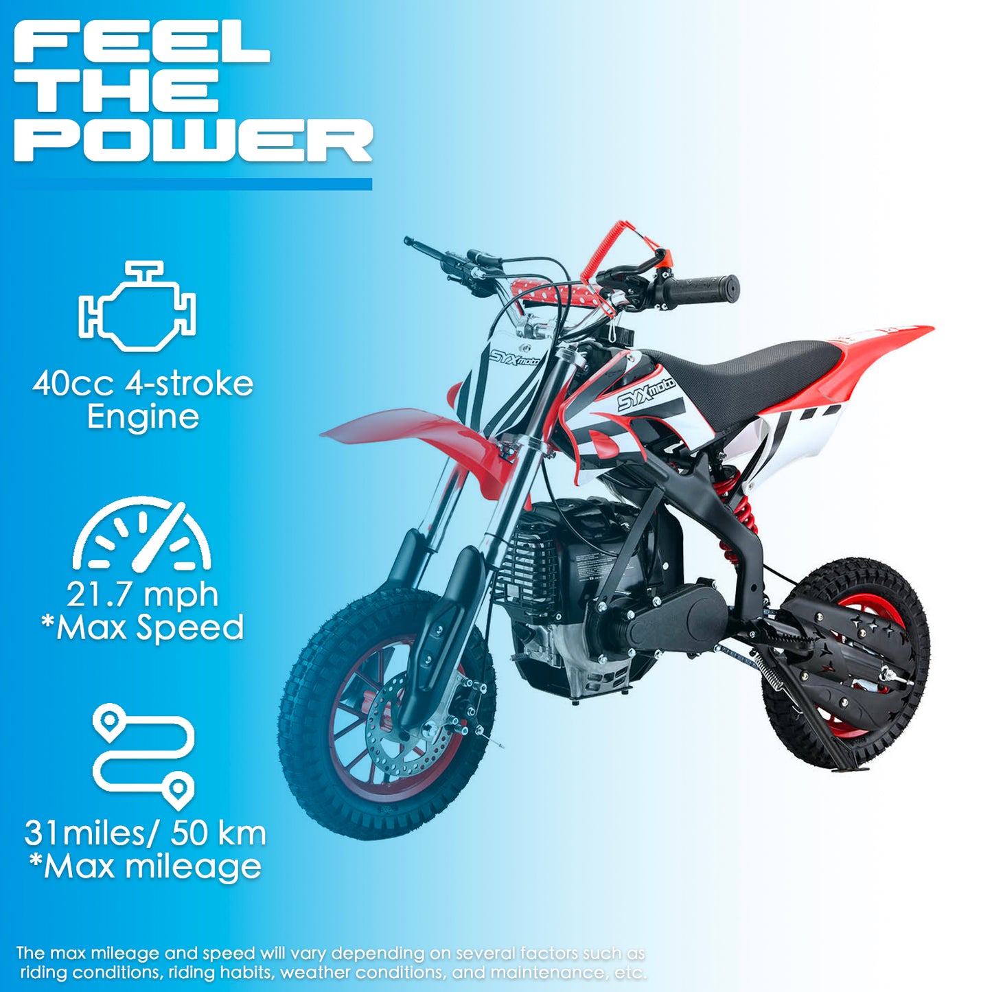 Moto todoterreno para niños MT-2 Gas Power de 40 cc y 4 tiempos, con arranque manual