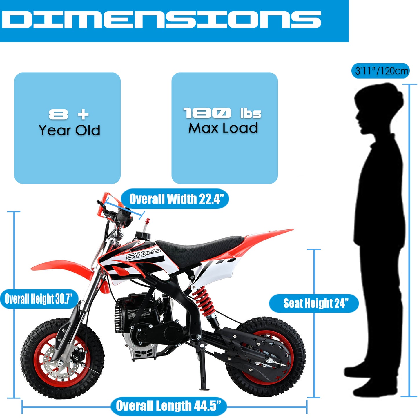 Moto todoterreno para niños MT-2 Gas Power de 40 cc y 4 tiempos, con arranque manual