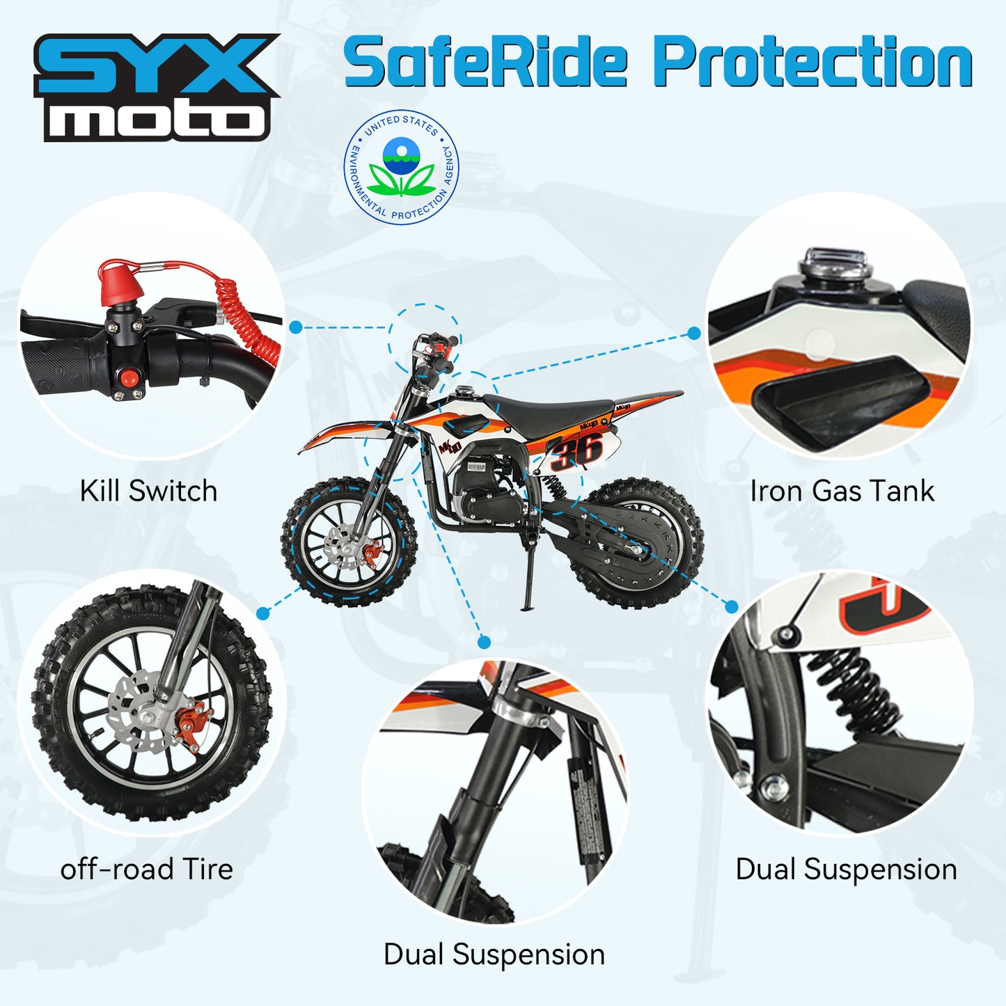 SYX MOTO MK 40cc 4 Stroke Pull Start Mini Dirt Bike Off Road