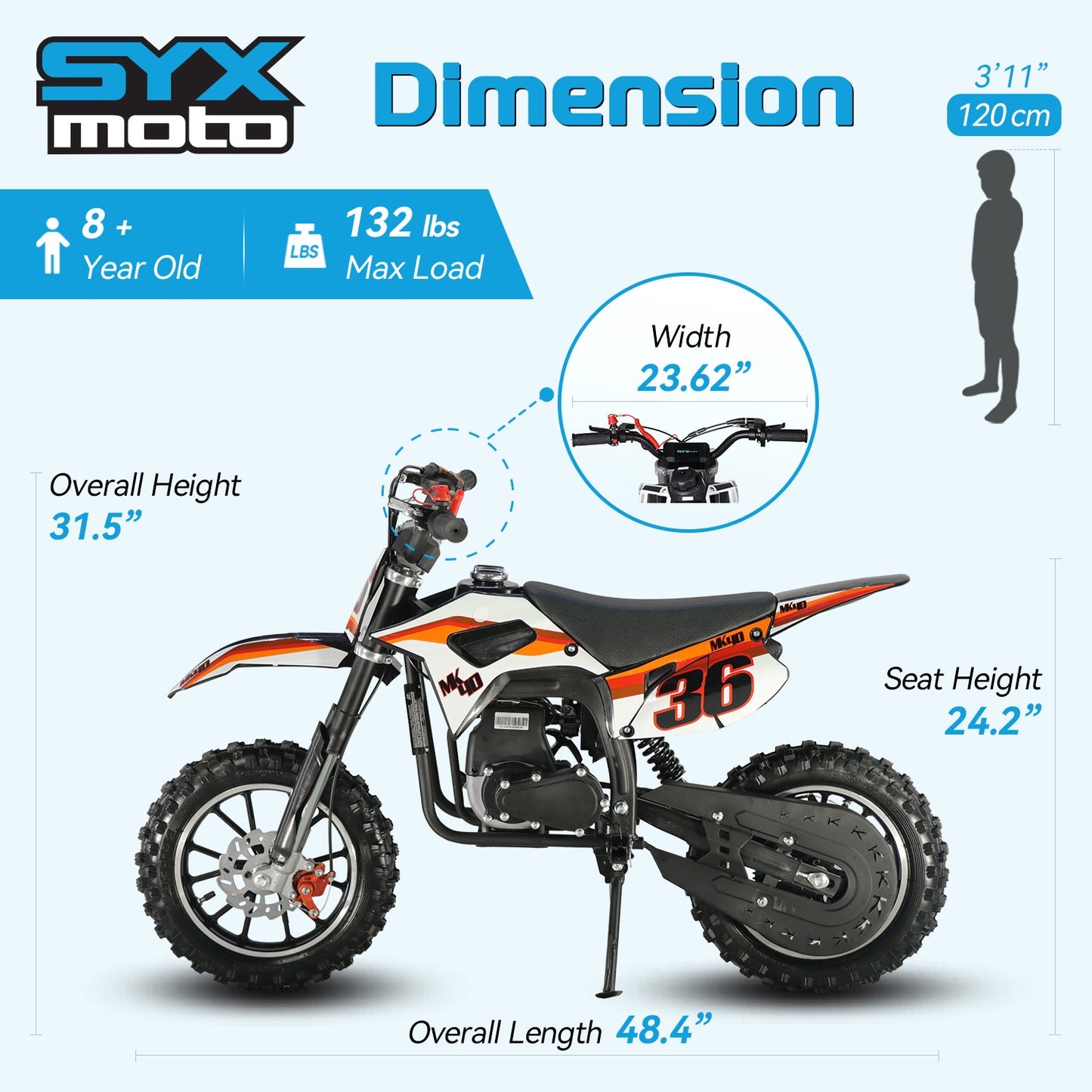 SYX MOTO MK 40cc 4 Stroke Pull Start Mini Dirt Bike Off Road