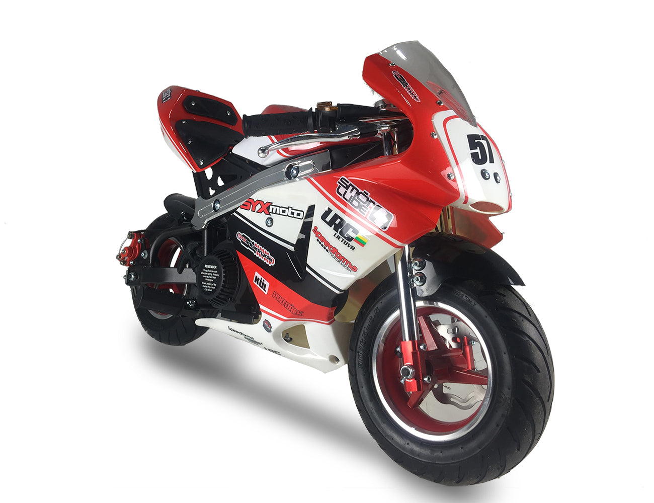 SYX MOTO Apex Pull Start Mini Pocket Bike, Red/White - SYX MOTO