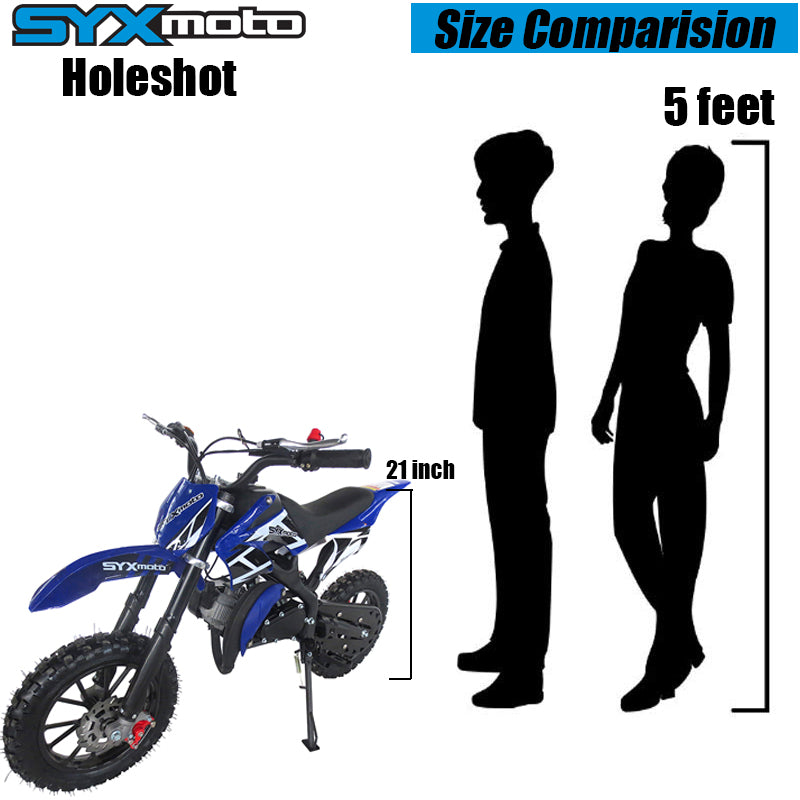 SYX MOTO Holeshot 50cc Pull Start Mini Dirt Bike, Blue - SYX MOTO