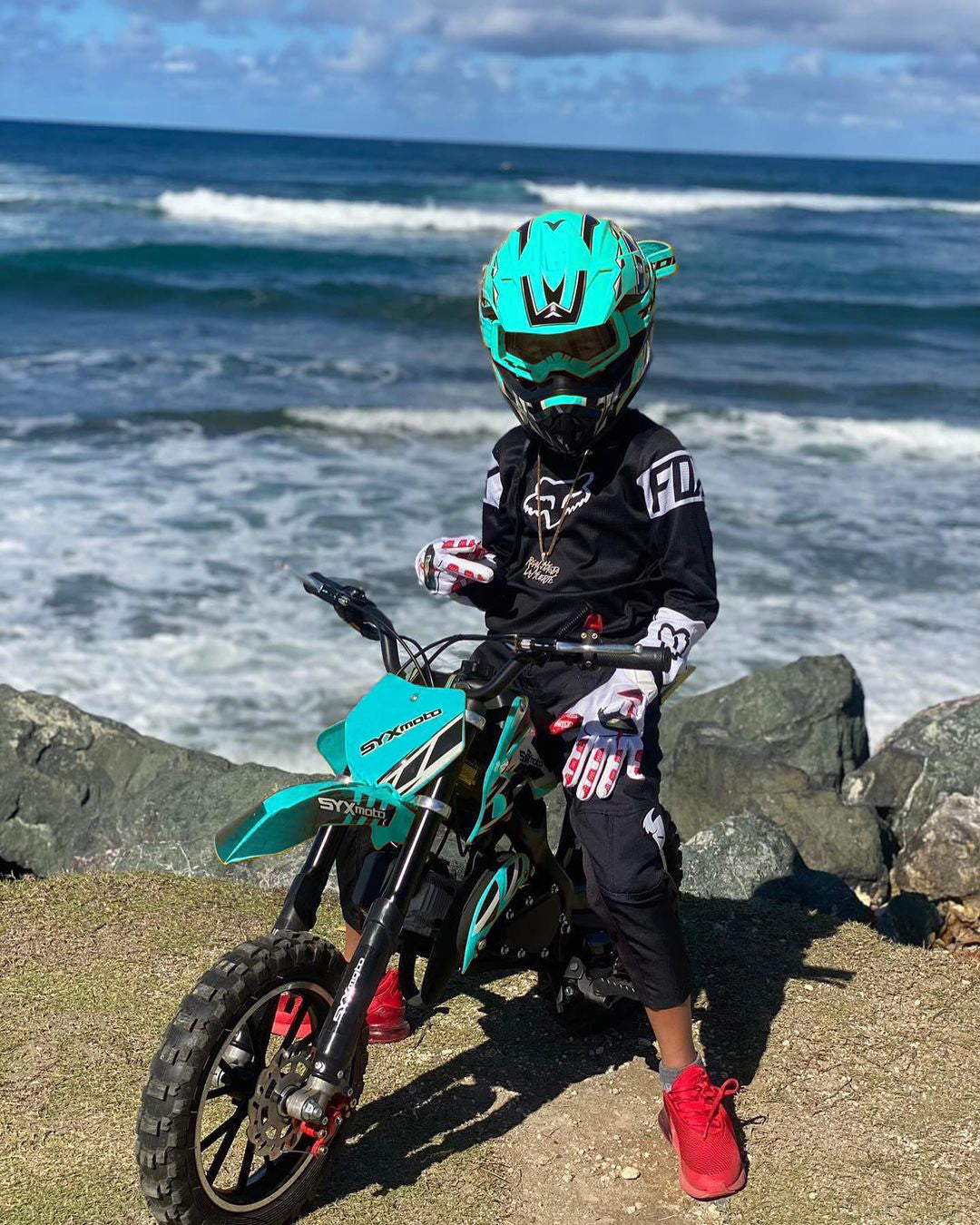 SYX MOTO Holeshot 50cc Pull Start Mini Dirt Bike, Teal - SYX MOTO