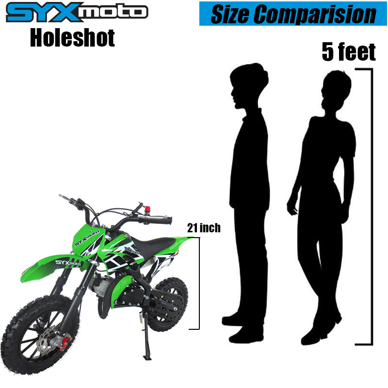 SYX MOTO Holeshot 50cc Pull Start Mini Dirt Bike, Green - SYX MOTO