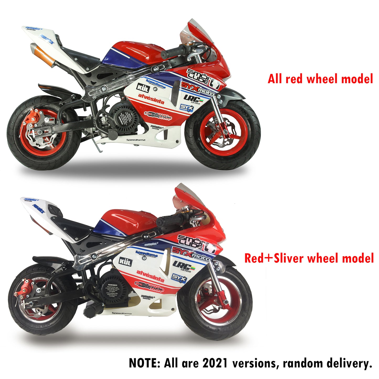 SYX MOTO Apex Pull Start Mini Pocket Bike, Red/Blue - SYX MOTO