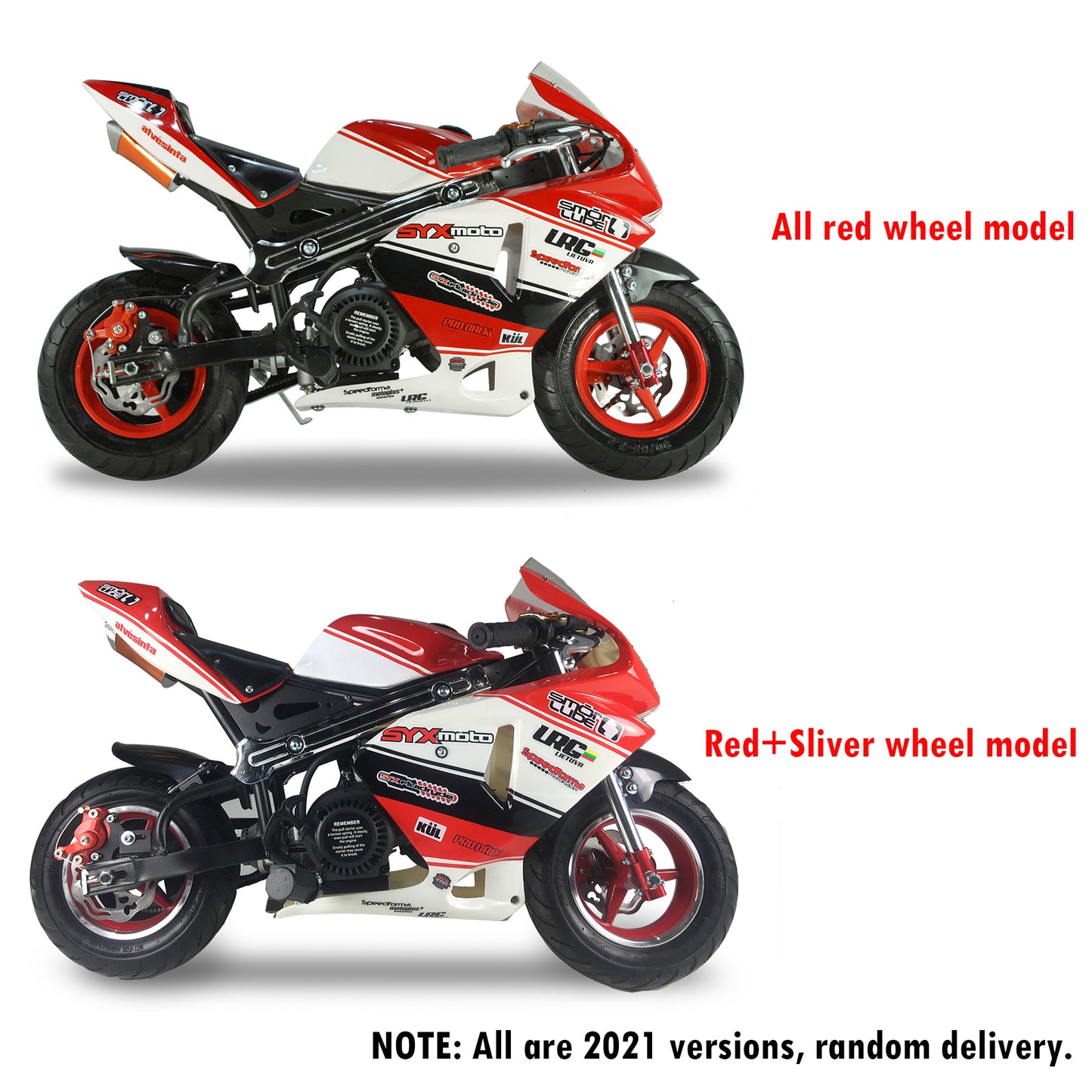 SYX MOTO Apex Pull Start Mini Pocket Bike, Red/White - SYX MOTO