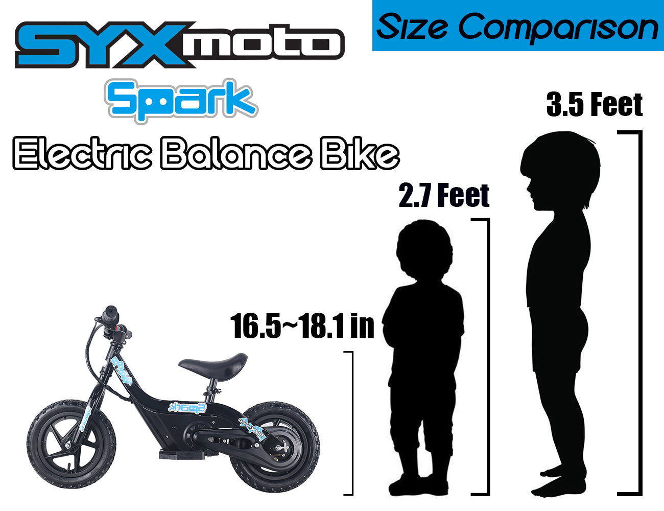 SYX MOTO SPARK Mini Electric Balance Bike, Black - SYX MOTO