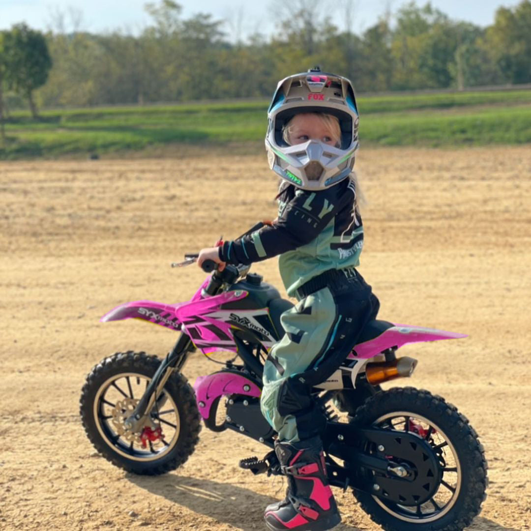 SYX MOTO Holeshot 50cc Pull Start Mini Dirt Bike, Pink - SYX MOTO