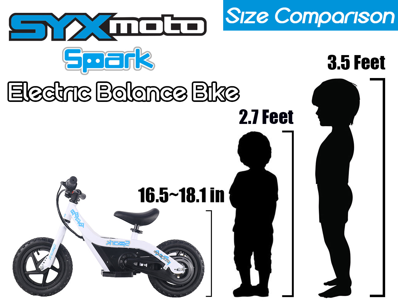 SYX MOTO SPARK Mini Electric Balance Bike, White - SYX MOTO