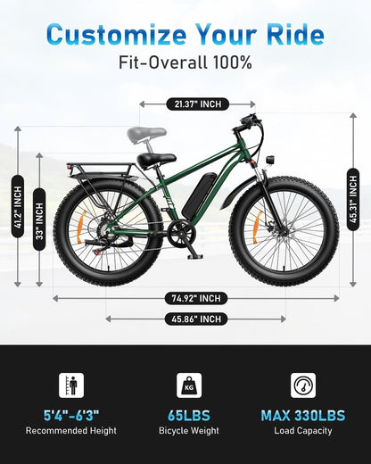 1000W Electric Bike for Adults - 26" Fat Tire eBike, 48V 15Ah, 22mph, Shimano 7-Speed