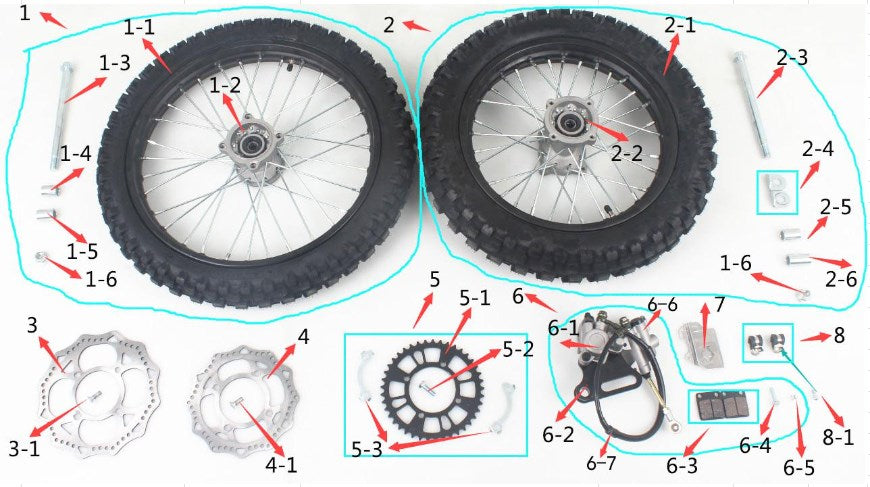 SYX MOTO Whip Front Rear Tires Replacement Parts for Whip 125cc Dirt Bike