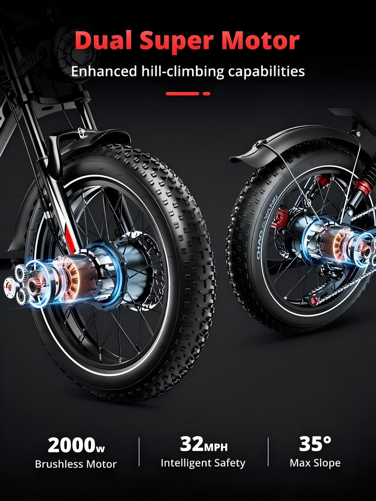 2000W Dual Motor Electric Bike - 32 MPH, 70-Mile Range, All-Terrain eBike