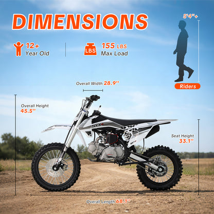 SYX MOTO K1 125cc Dirt Bike, 50 MPH, 123 Mile Range, 4-Speed Manual