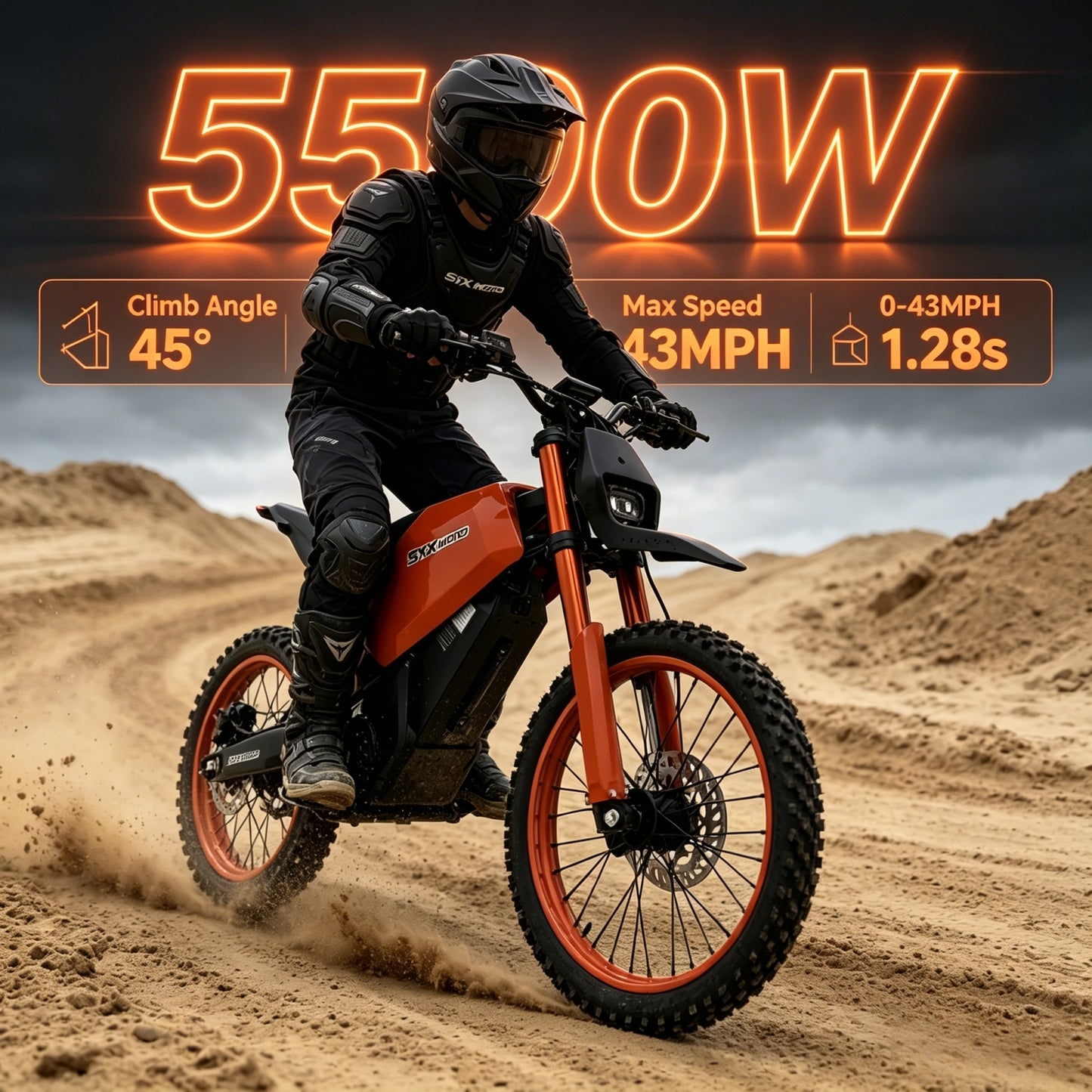 SYX MOTO SPRK Electric Dirt Bike | 5500W Peak, 43MPH High Speed Off-Road Trail Motorcycle (60V 27Ah) - SYX MOTO