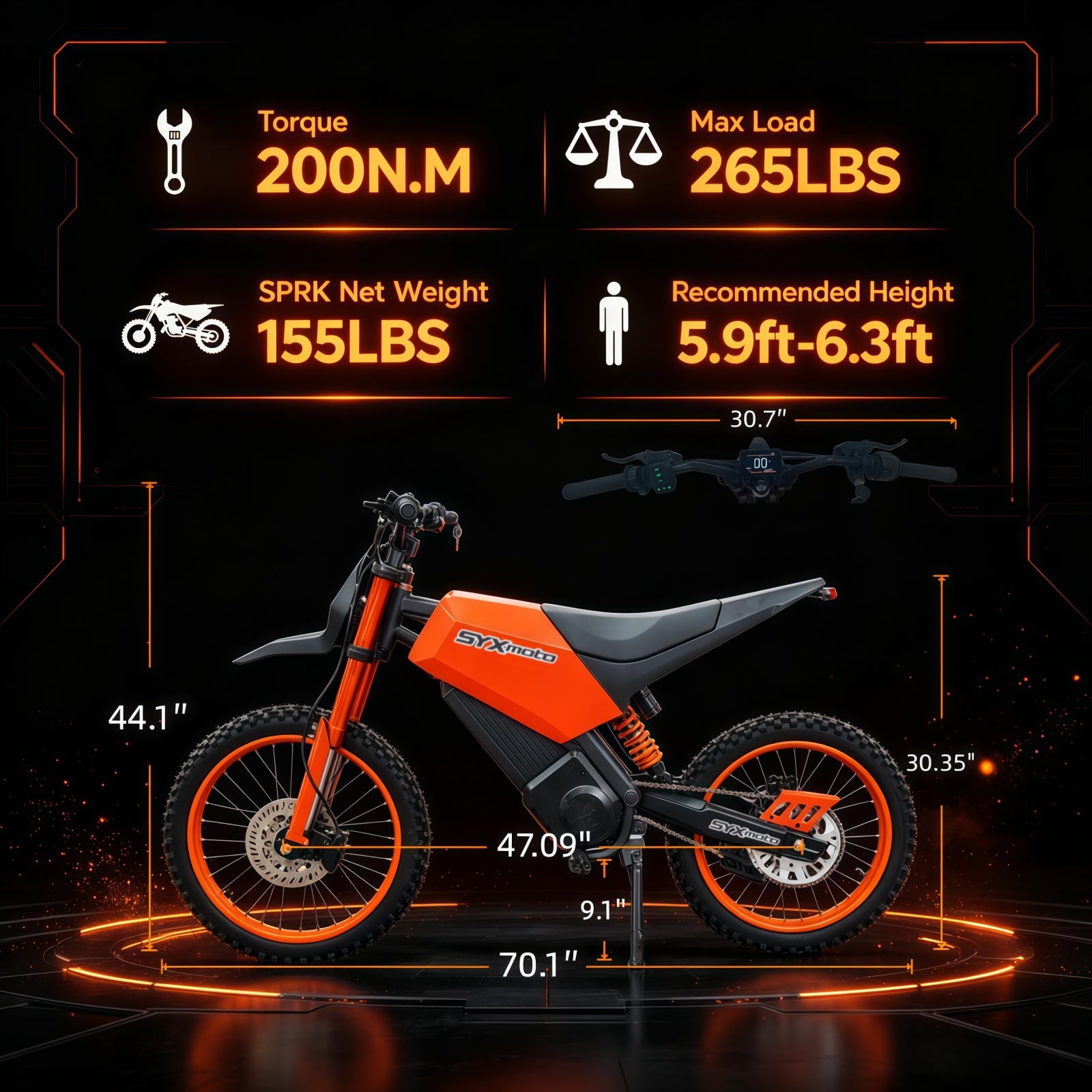 SYX MOTO SPRK Electric Dirt Bike | 5500W Peak, 43MPH High Speed Off-Road Trail Motorcycle (60V 27Ah) - SYX MOTO