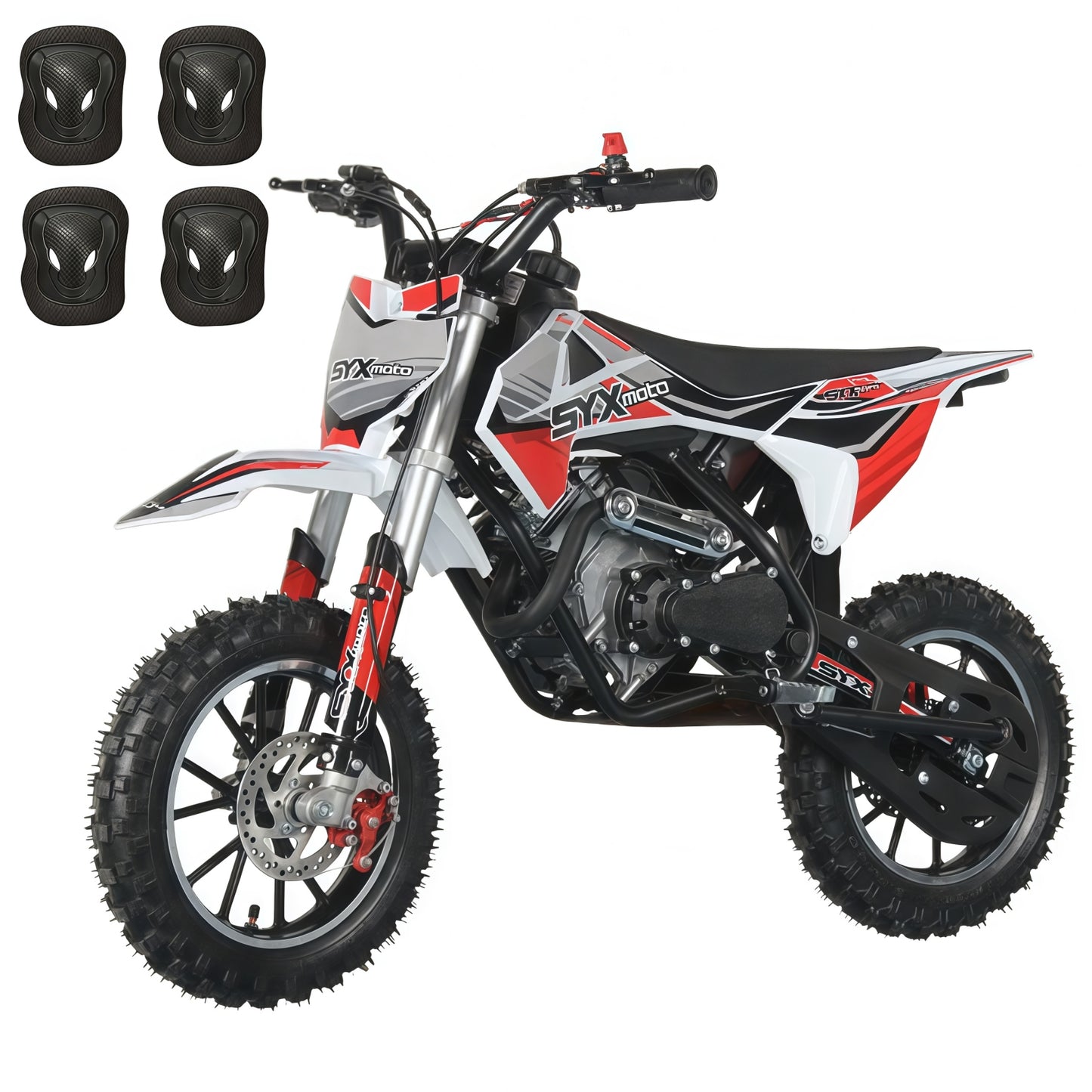 SYX MOTO Dirt-X 60cc Gas Powered Kids Mini Dirt Bike with Protective Knee & Elbow Pads Set