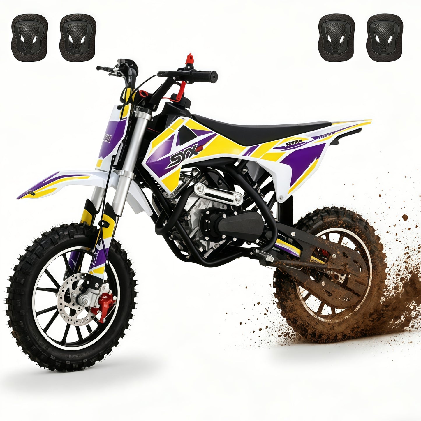 SYX MOTO Dirt-X 60cc Gas Powered Kids Mini Dirt Bike with Protective Knee & Elbow Pads Set