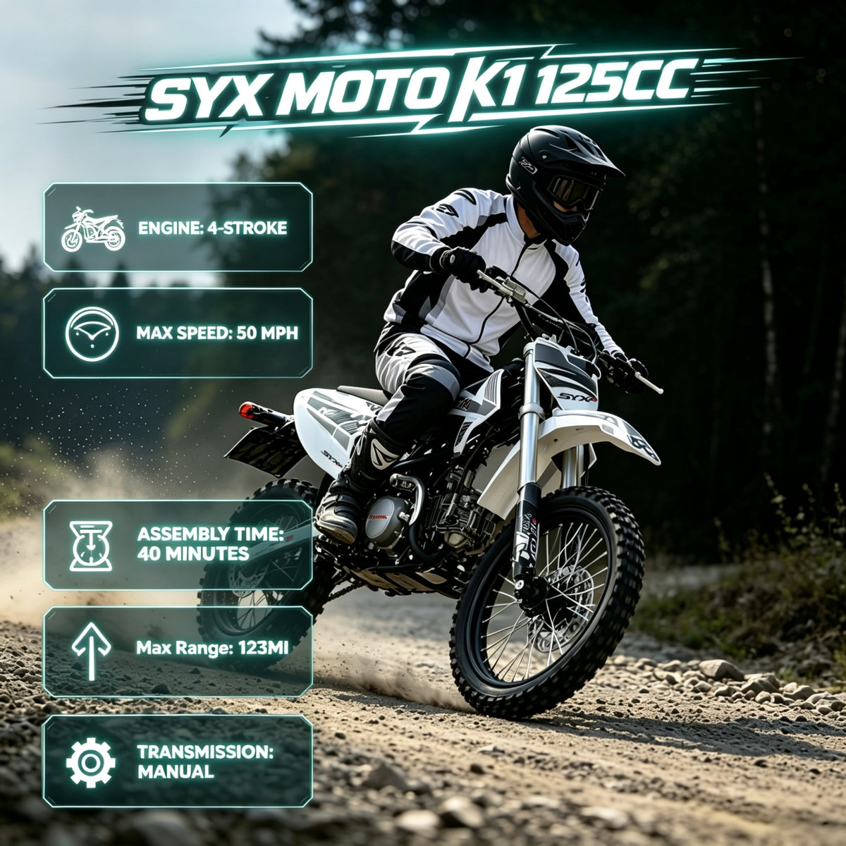 SYX MOTO K1 125cc Dirt Bike | 4-Stroke Off-Road Pit Bike for Teens & Adults - SYX MOTO