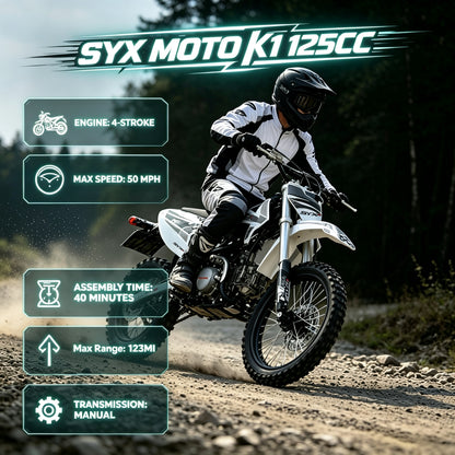 SYX MOTO K1 125cc Dirt Bike | 4-Stroke Off-Road Pit Bike for Teens & Adults - SYX MOTO