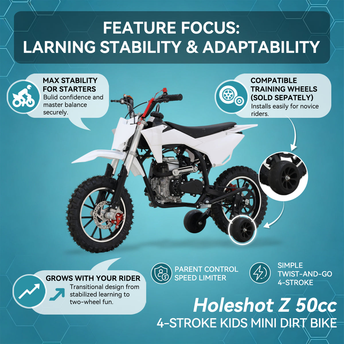 SYX MOTO Holeshot Z 50cc 4-Stroke Kids Dirt Bike - SYX MOTO