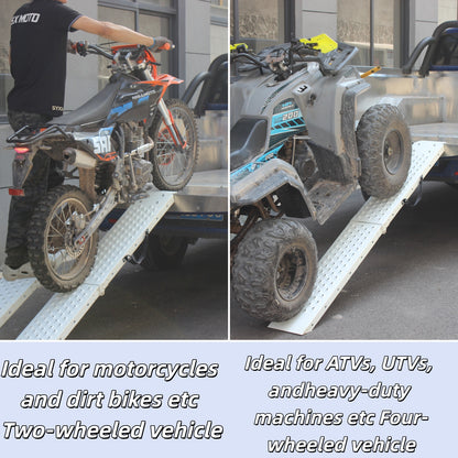 SYX MOTO 2Pcs Folding Loading Ramps, Punched Plate Traction Stainless Steel Ramps, 800 Lb Per Pair, Ideal for Motorcycles, ATV, Lawn Mower, Garden Cart, Hand Truck (Load-Bearing 800lb) - SYX MOTO