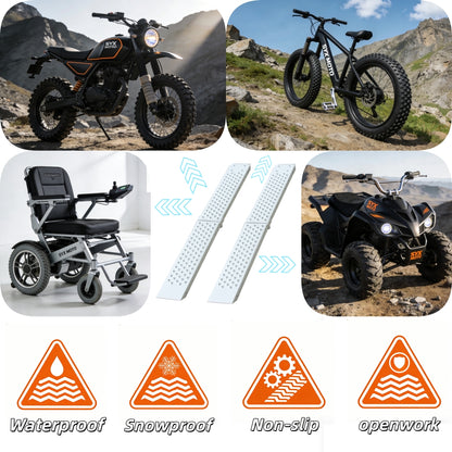 SYX MOTO 2Pcs Folding Loading Ramps, Punched Plate Traction Stainless Steel Ramps, 800 Lb Per Pair, Ideal for Motorcycles, ATV, Lawn Mower, Garden Cart, Hand Truck (Load-Bearing 800lb) - SYX MOTO