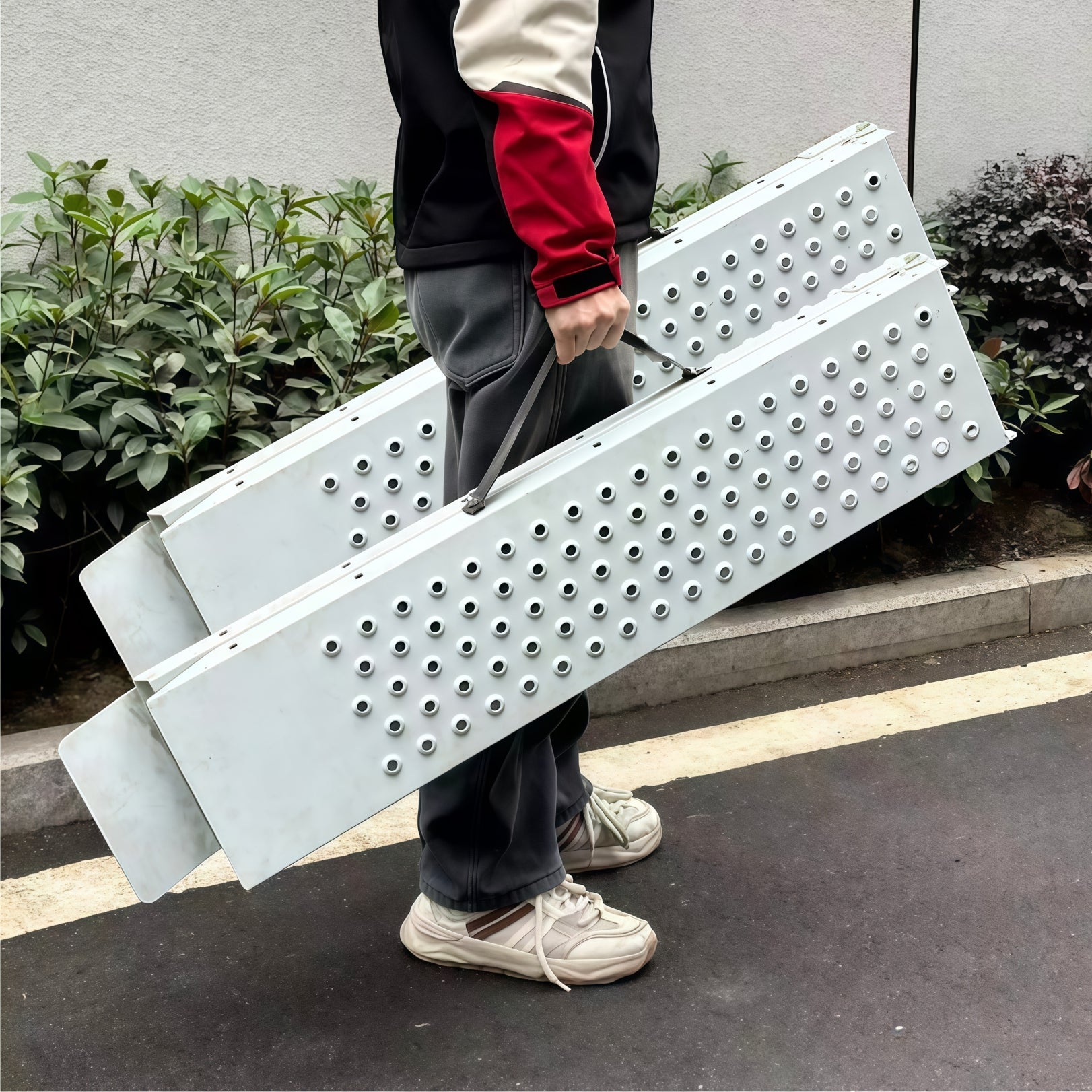 SYX MOTO 2Pcs Folding Loading Ramps, Punched Plate Traction Stainless Steel Ramps, 800 Lb Per Pair, Ideal for Motorcycles, ATV, Lawn Mower, Garden Cart, Hand Truck (Load-Bearing 800lb) - SYX MOTO