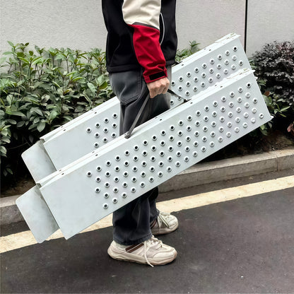 SYX MOTO 2Pcs Folding Loading Ramps, Punched Plate Traction Stainless Steel Ramps, 800 Lb Per Pair, Ideal for Motorcycles, ATV, Lawn Mower, Garden Cart, Hand Truck (Load-Bearing 800lb) - SYX MOTO