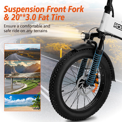 SYX MOTO 20" Fat Tire Electric Bike for Adults, 48V 350W Foldable Ebike with LCD