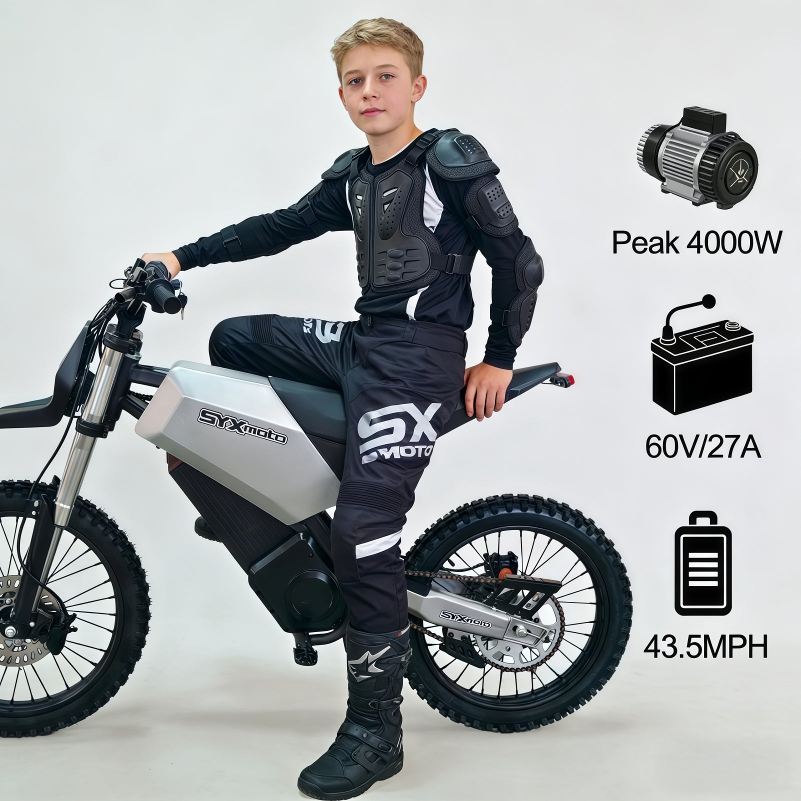 SYX MOTO Sprk Electric Dirt Bike 4000W Peak 60V/27AH Off-Road E-Dirt Bike for Teens & Adults - SYX MOTO
