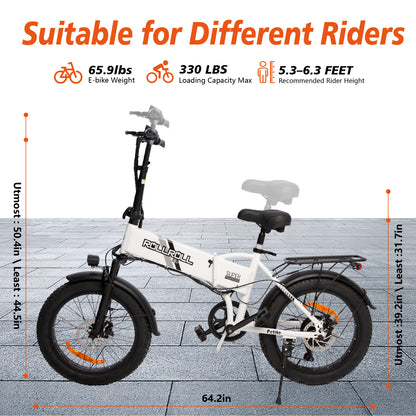 SYX MOTO 20" Fat Tire Electric Bike for Adults, 48V 350W Foldable Ebike with LCD