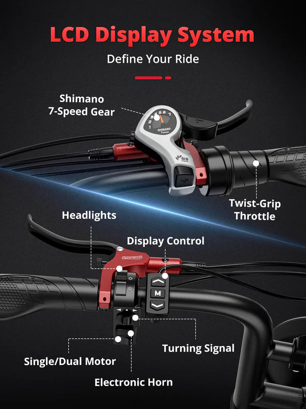 2000W Dual Motor Electric Bike - 32 MPH, 70-Mile Range, All-Terrain eBike