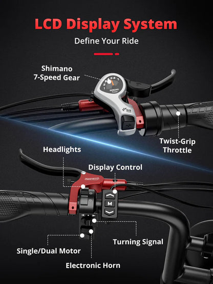2000W Dual Motor Electric Bike - 32 MPH, 70-Mile Range, All-Terrain eBike