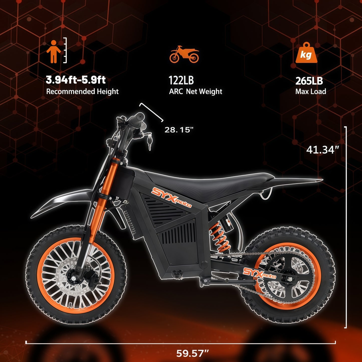 SYX MOTO ARC Electric Dirt Bike 3000W Peak 48V/21AH Off-Road E-Dirt Bike for Teens & Adults - SYX MOTO
