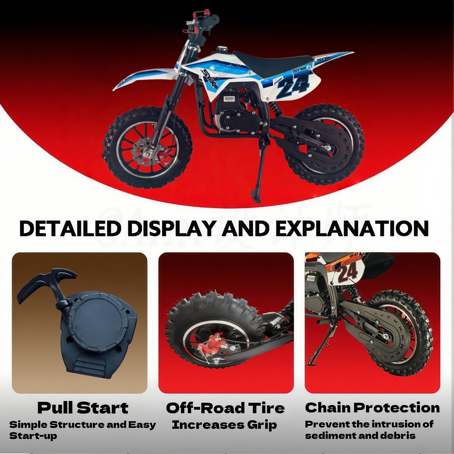 SYX MOTO MK 40cc 4 Stroke Pull Start Mini Dirt Bike Off Road - SYX MOTO