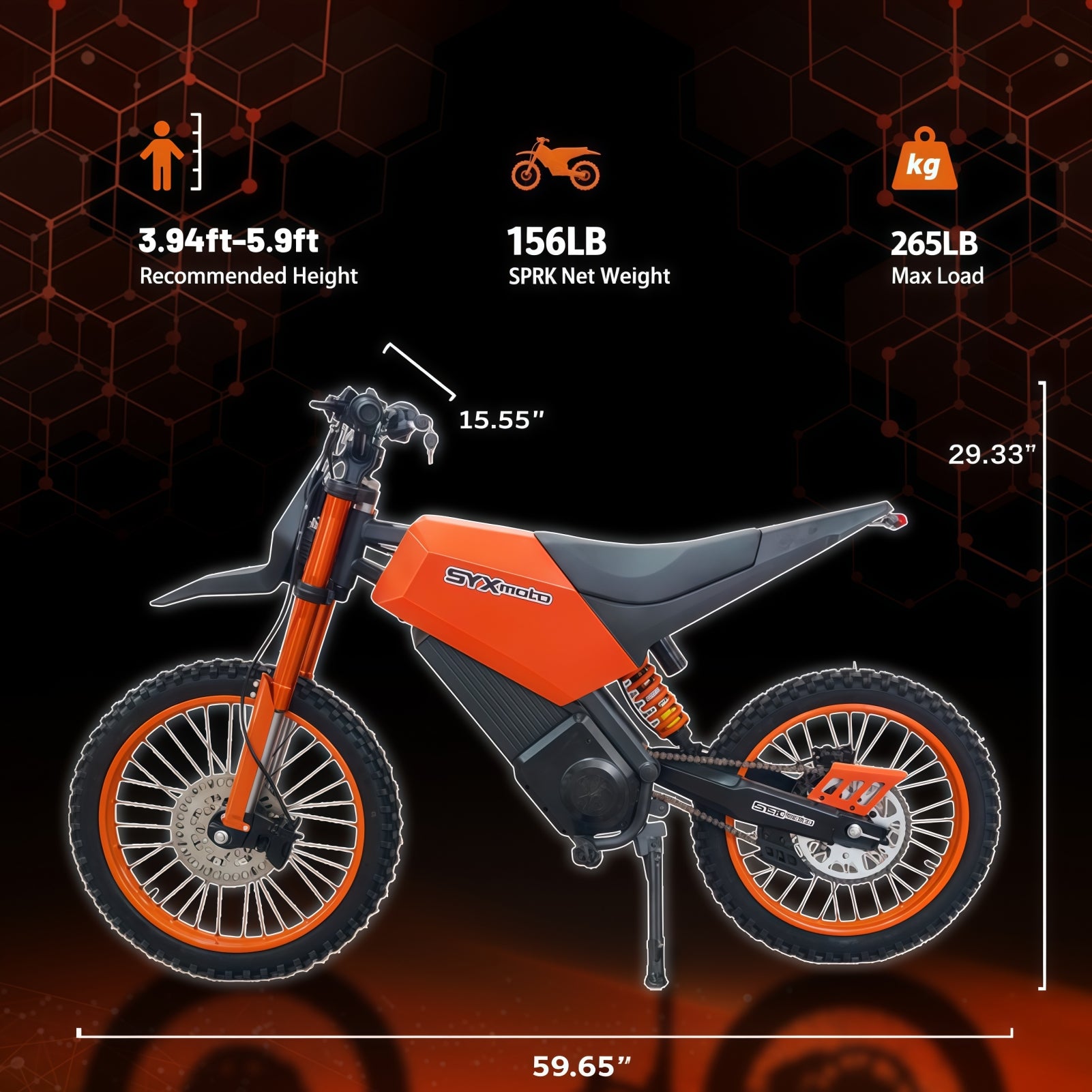 SYX MOTO Sprk Electric Dirt Bike 4000W Peak 60V/27AH Off-Road E-Dirt Bike for Teens & Adults - SYX MOTO