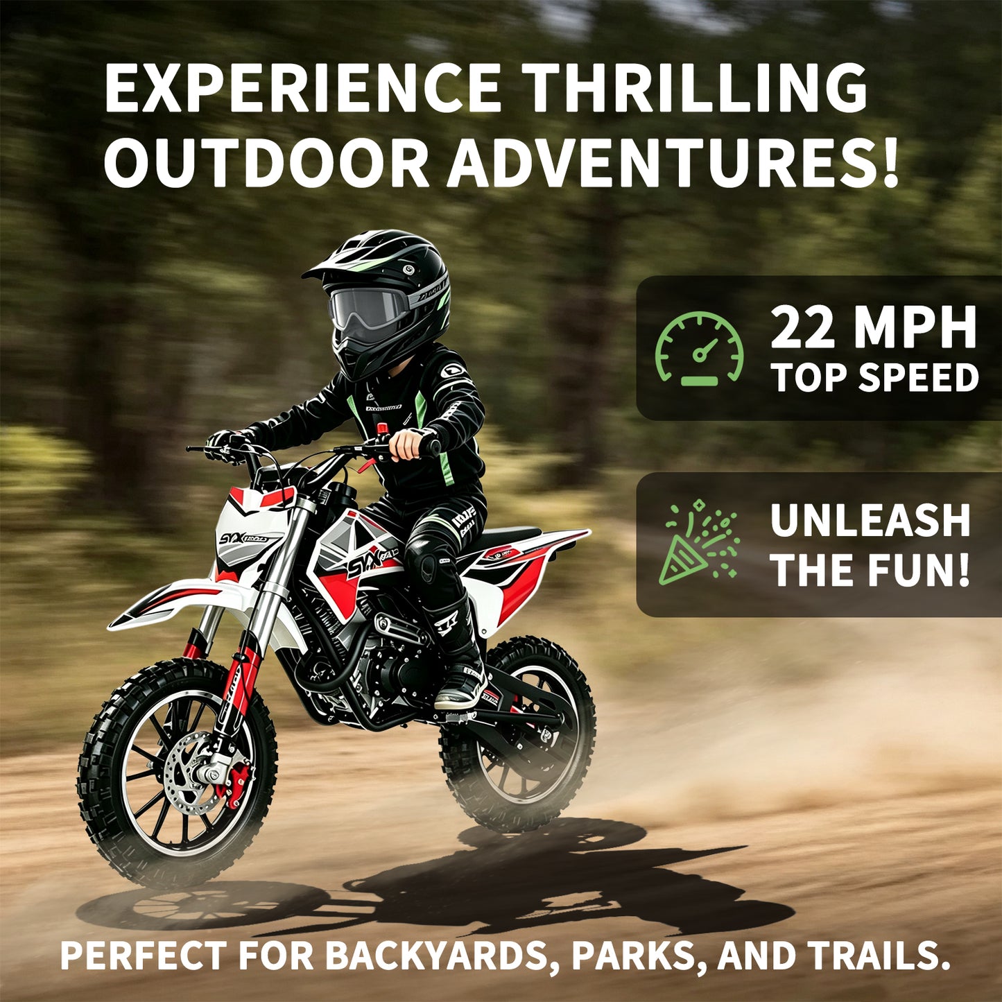SYX MOTO Dirt-X 60cc Gas Powered Kids Mini Dirt Bike with Protective Knee & Elbow Pads Set