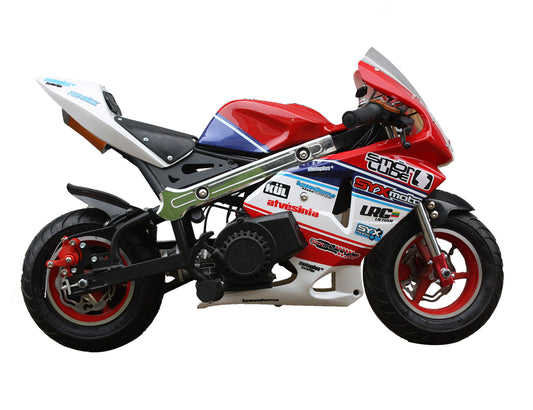 SYX MOTO Apex Electric Start/Pull Start Mini Pocket Bike, Red/Blue - SYX MOTO