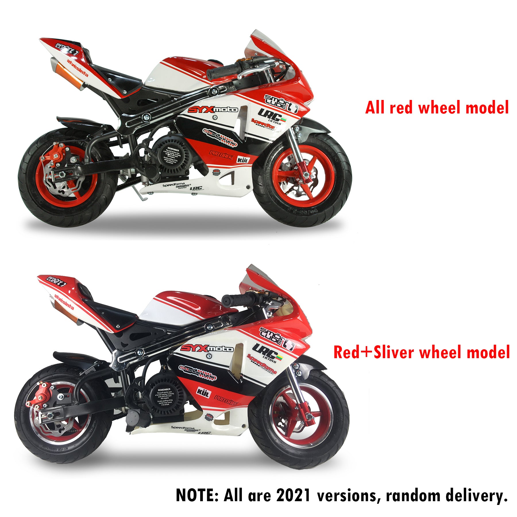 SYX MOTO Apex Pull Start Mini Pocket Bike, Red/White - SYX MOTO